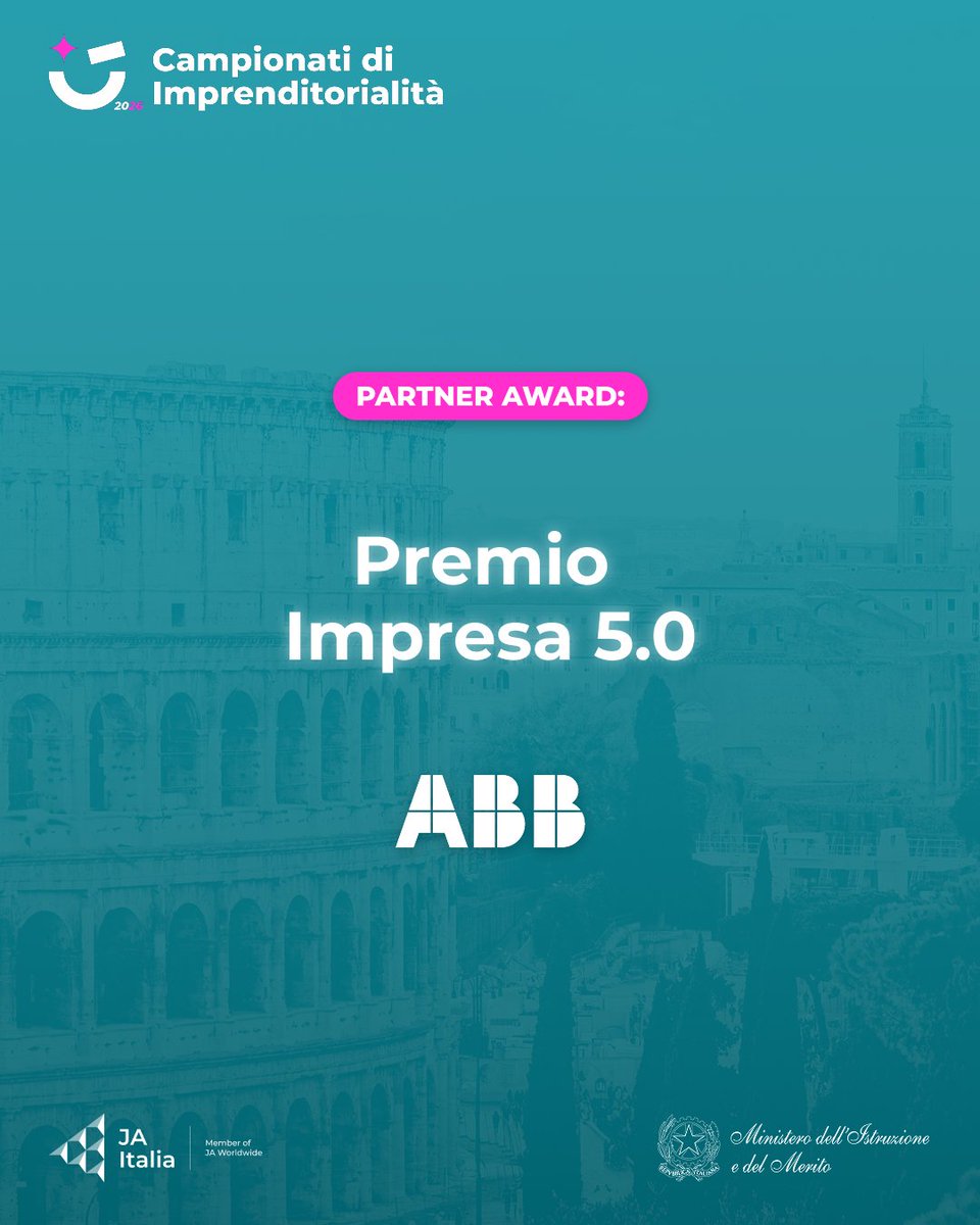 ABBItalia's tweet photo. Il 4-5/6 saremo a Roma per la finale dei #CampionatidiImprenditorialità 2026 di @jaItalia.

In giuria per #ABB Simona Alberini, Daniele Dominicis, Loredana Tullio e Tiziana Majolo. Verrà premiata anche Shoppymap.ja con il #PremioImpresa5_0. 

#Education #EngineeredToOutrun https://t.co/Iuqqa1SGHB