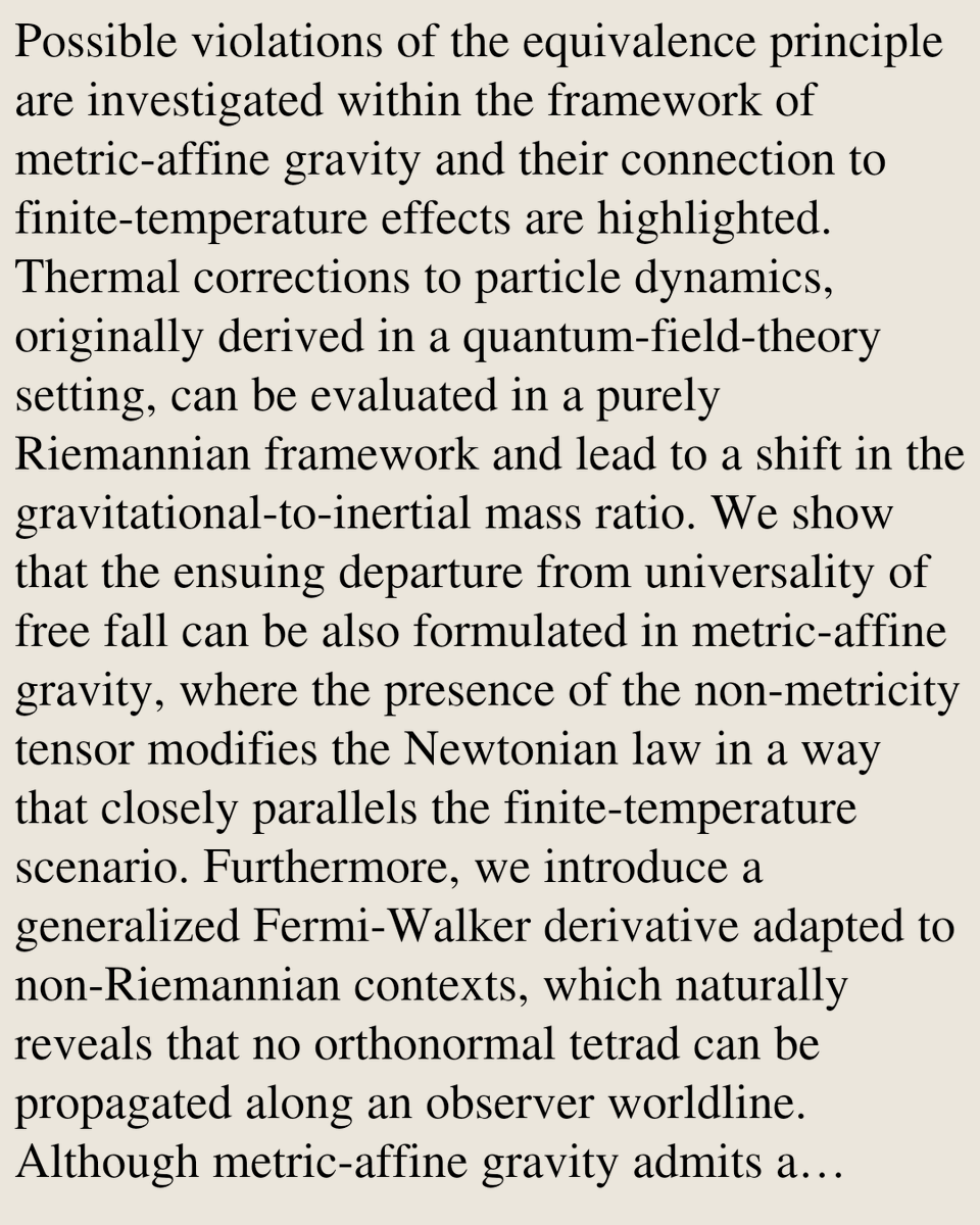 RelativityPaper's tweet photo. Equivalence Principle violation in metric-affine gravity and finite-temperature effects

Emmanuele Battista, Roberto Campagnola, Salvatore Capozziello, Giuseppe Fiorillo
https://t.co/j2EH78VdRl [𝚐𝚛-𝚚𝚌 𝚑𝚎𝚙-𝚝𝚑] https://t.co/0ob30ugPn1