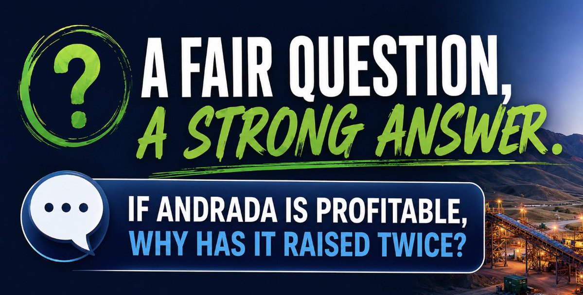 DavidBurton1971's tweet photo. A fair question keeps coming up re @Andrada_Mining : 

“…𝙄𝙛 𝘼𝙣𝙙𝙧𝙖𝙙𝙖 𝙞𝙨 𝙥𝙧𝙤𝙛𝙞𝙩𝙖𝙗𝙡𝙚, 𝙬𝙝𝙮 𝙝𝙖𝙨 𝙞𝙩 𝙧𝙖𝙞𝙨𝙚𝙙 𝙢𝙤𝙣𝙚𝙮 𝙩𝙬𝙞𝙘𝙚 𝙞𝙣 𝙩𝙝𝙚 𝙡𝙖𝙨𝙩 6 𝙢𝙤𝙣𝙩𝙝𝙨?…” 

The answer is actually quite simple.

Those raises weren’t about plugging a hole in the balance sheet. They were about accelerating growth and bringing high-quality strategic investors onto the register.

✅ T10
✅ Coffey
✅ Everblue

These aren’t short-term traders. They’re experienced resource investors who wanted meaningful exposure to the #ATM story.

Their investment has helped provide the capital to:

🔹 Accelerate expansion plans at Uis
🔹 Progress ore sorting and processing improvements
🔹 Advance lithium development opportunities
🔹 Strengthen the balance sheet for future growth
🔹 Capitalise on a tin price sitting near multi-year highs

Remember, Andrada is already producing and generating revenue. The raises have allowed management to push harder on growth initiatives rather than taking a slower, more cautious route.

Sometimes the best time to raise capital is when you don’t desperately need it.

Strong strategic investors. Stronger balance sheet. Accelerating growth pipeline.

With #tin around record levels and production increasing, the company appears to have positioned itself to maximise the opportunity ahead. 

$ATM #AndradaMining #Tin #Lithium #MiningStocks #AIMStocks #Investing