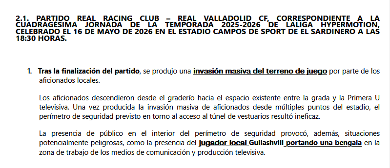 GradaBpro's tweet photo. Último partido de LaLigaHypermotion, has ascendido días atrás, termina la temporada, y LaLiga denuncia al @realracingclub por la invasión del terreno de juego al término del partido y a Guliashvili por portar una bengala. https://t.co/VC8Sy02SKe