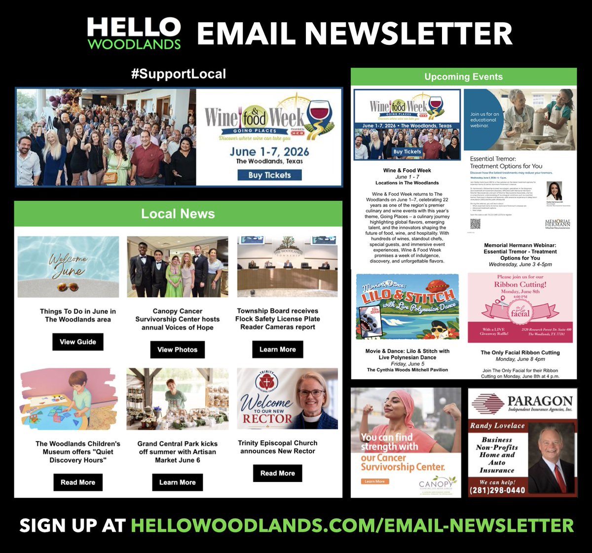 HelloWoodlands's tweet photo. In the Hello Woodlands Wednesday email newsletter, read about local news, upcoming events, and what's happening this week: https://t.co/HMIkfqqtEQ

Sign up for our FREE E-Newsletter at https://t.co/Tv4Vnki27r https://t.co/TBGBugb3Wd