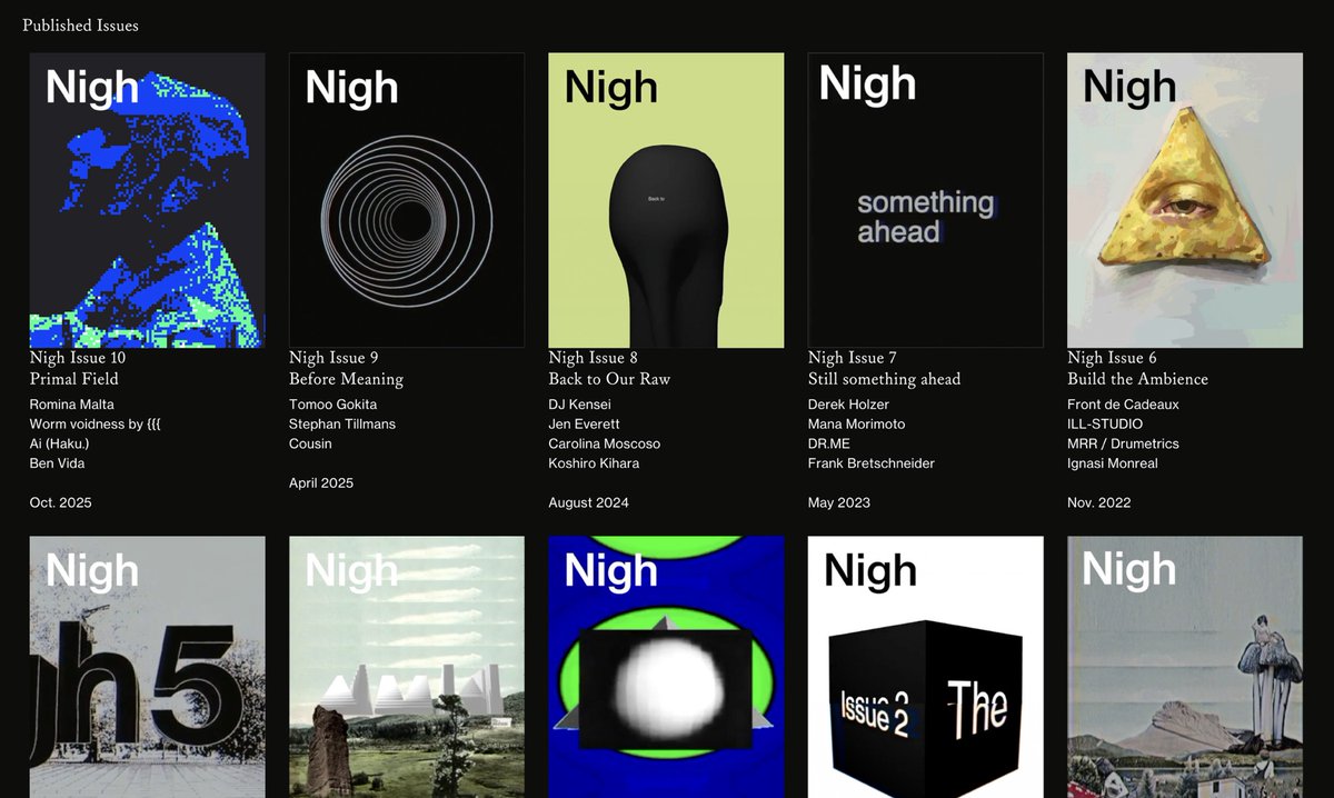 thisisgrey's tweet photo. Nigh Magazine is an online design magazine with issues, dense articles and everything that makes a magazine a magazine and it looks good good. Presenting and showing differently, textured. Keeping the good old internet spirit alive. Really like.
[Link↓] https://t.co/rK1R5VetCx