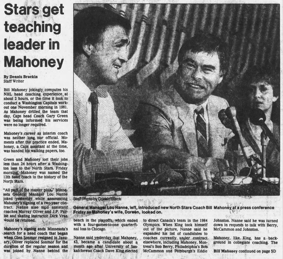 WHENESOTA's tweet photo. #OTD in #Minnesota Sports History (1983) the North Stars hire Bill Mahoney as head coach. His tumultuous tenure would last just over one season (fired 13 games into his second season). #MnWild https://t.co/SvqDuMUOIf https://t.co/t2OA69TD3o