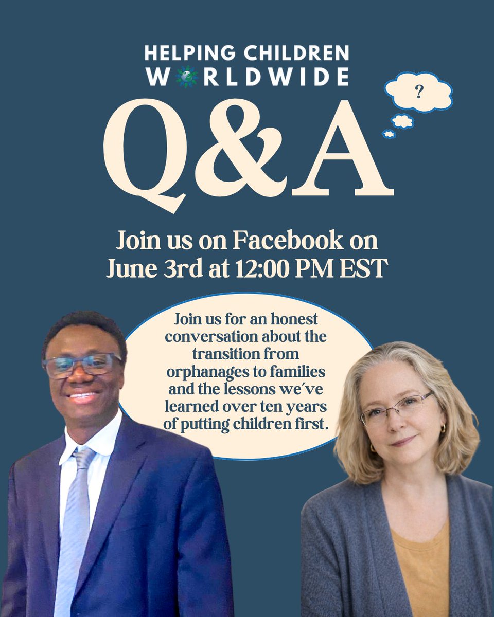 HCWtoday's tweet photo. Join us today, June 3rd at 12:00 PM EST for a Facebook Live. Whether you are a donor, a child welfare advocate, or someone who simply cares about the world’s most vulnerable children, this conversation is for you. Let’s bridge the gap between what we believe and what we do! https://t.co/P5hwfKzOfF