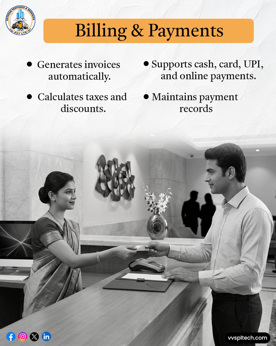 vvspl1's tweet photo. VVSPL providing a new software hotel management, enhance guest satisfaction, and drive business growth with smart technology from VVSPL.

One Software. Endless Possibilities.

Call: 7894689818
🌐 https://t.co/YDiztnrT2V

#VVSPL #HotelSoftware #HospitalityManagement https://t.co/96FDoho4px