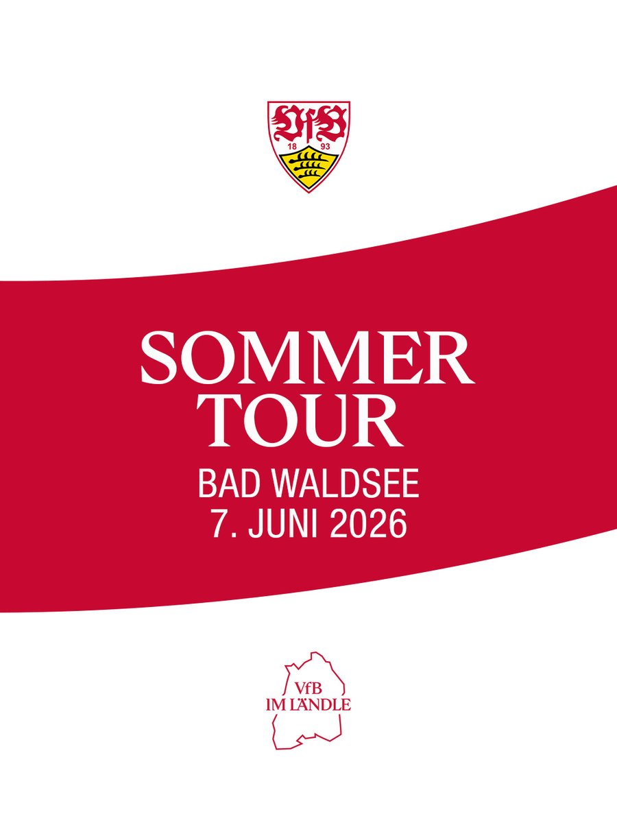VfB's tweet photo. Nach dem gelungenen Auftakt in Bad Säckingen am vergangenen Sonntag folgt der nächste Stopp der „VfB im Ländle Sommertour“ bereits am kommenden Sonntag, 7. Juni 2026. 

Der VfB kommt auf die Hochstatt in Bad Waldsee. Von 11 bis 18 Uhr erwartet euch ein buntes Bühnenprogramm, zahlreiche Mitmachaktionen, Gewinnspiele und verschiedene Sportangebote der Vereinsabteilungen.

Alle Infos: https://t.co/g6pPtJqaHw

#VfB | #VfB1893