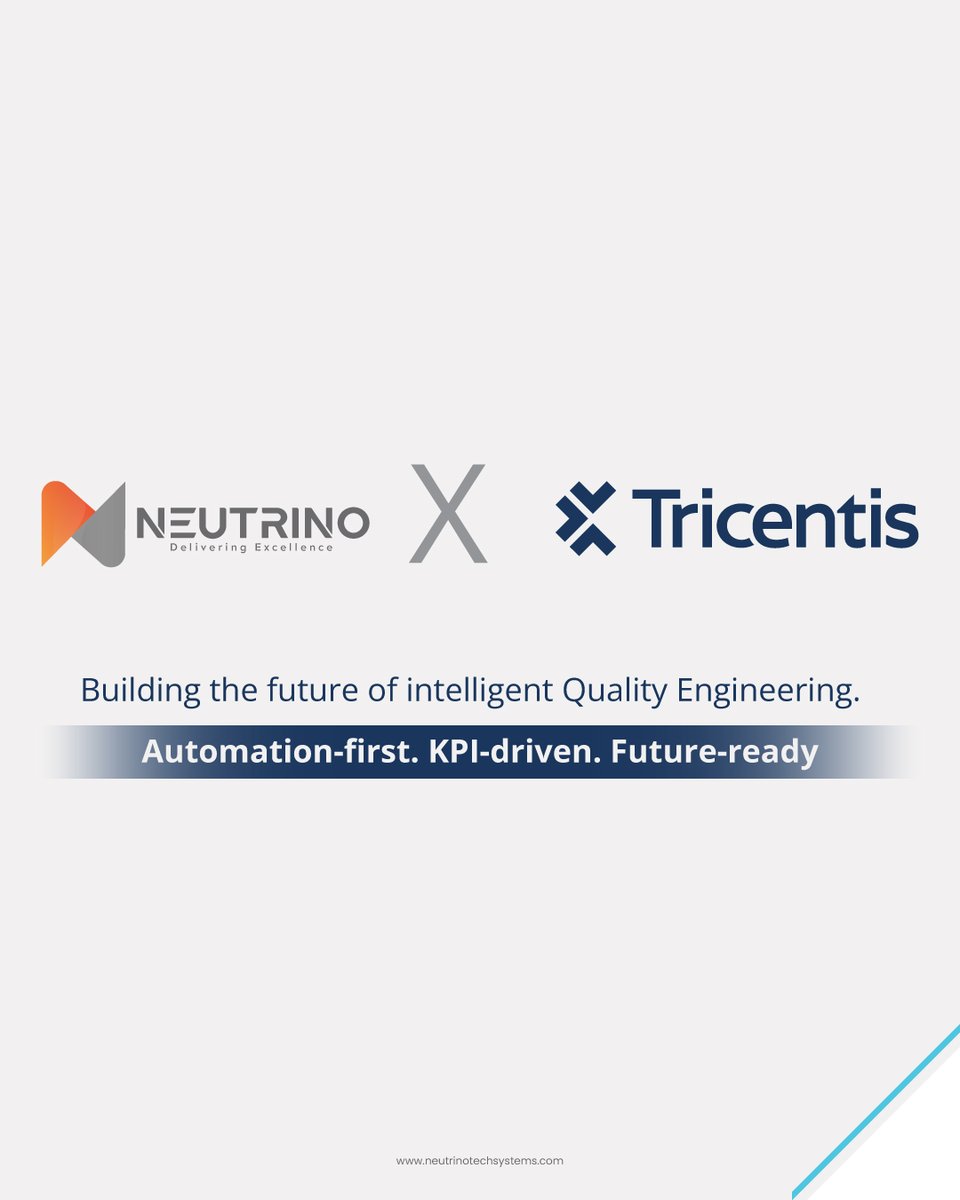 neutrinotechlab's tweet photo. Our partnership with Tricentis is rooted in a shared belief: the future of quality is intelligent, automated, and continuous.
#Tricentis #Partnership #QualityEngineering #TestAutomation #DigitalTransformation #SoftwareTesting #PerformanceTesting #EnterpriseTechnology https://t.co/GeOSEtLZ3l