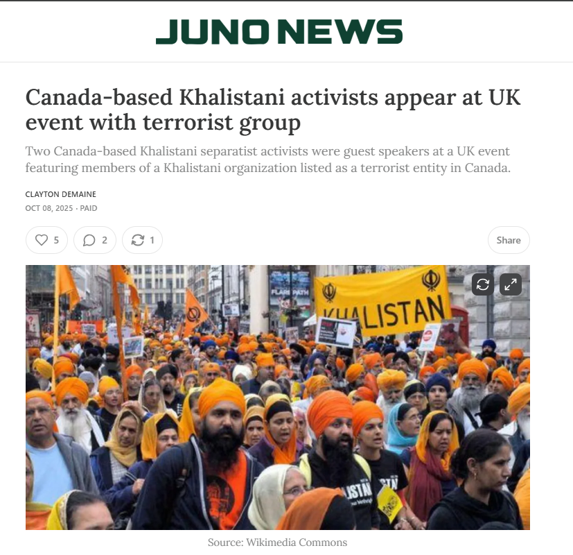 DisinfoLab's tweet photo. At a 2025 Canadian convention where Moninder Singh and Prabjot Singh both spoke, an attendee wore an ISYF jacket. ISYF has been a designated terrorist entity under Public Safety Canada since 2003. Nobody left. Nobody asked.

6/n https://t.co/tl7KmAPpsr
