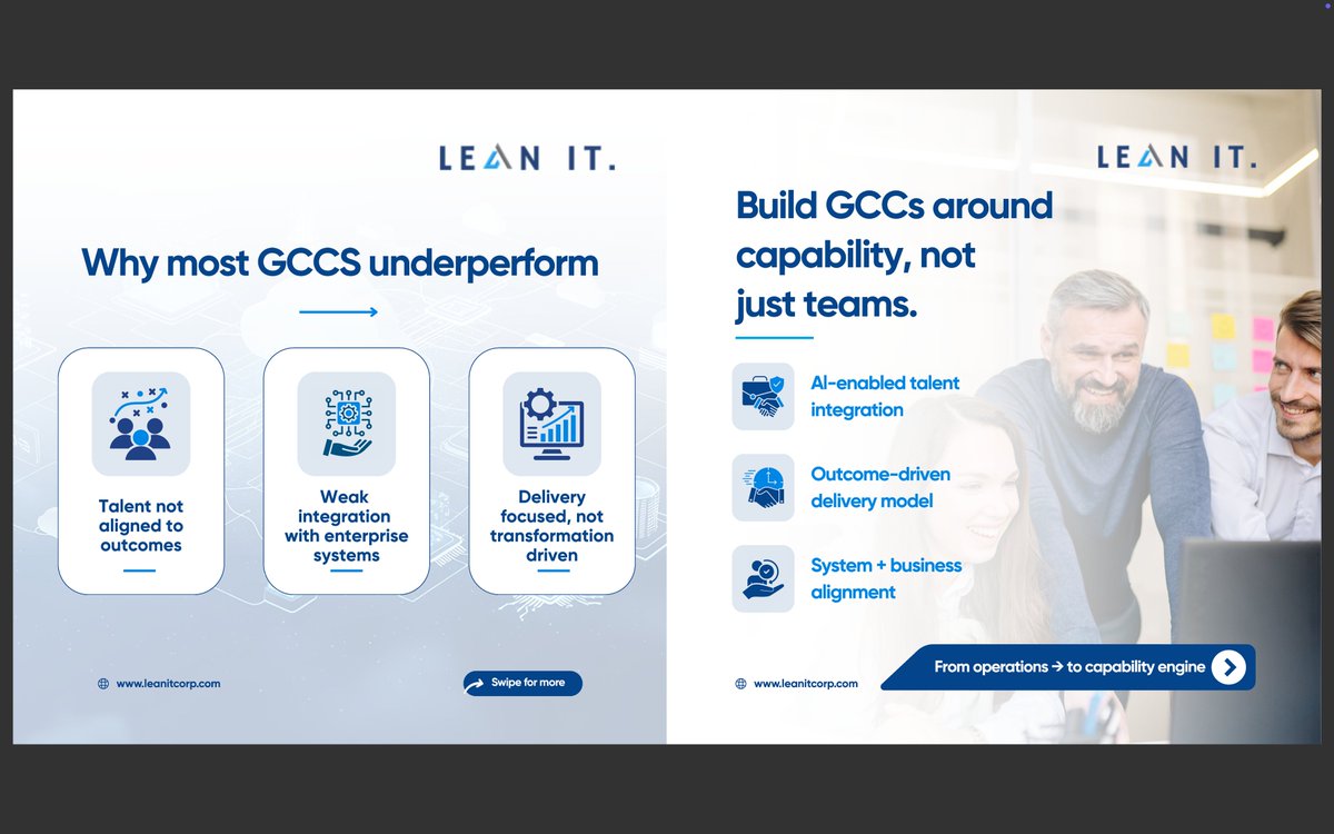 it28172's tweet photo. A GCC is not a location strategy. It’s a capability strategy.

The real value comes from aligning talent, technology, and execution—not just adding headcount.

Success isn’t about where teams sit. It’s about what they deliver.

#GCC #EnterpriseAI #DigitalTransformation https://t.co/CRRbaBNRCj