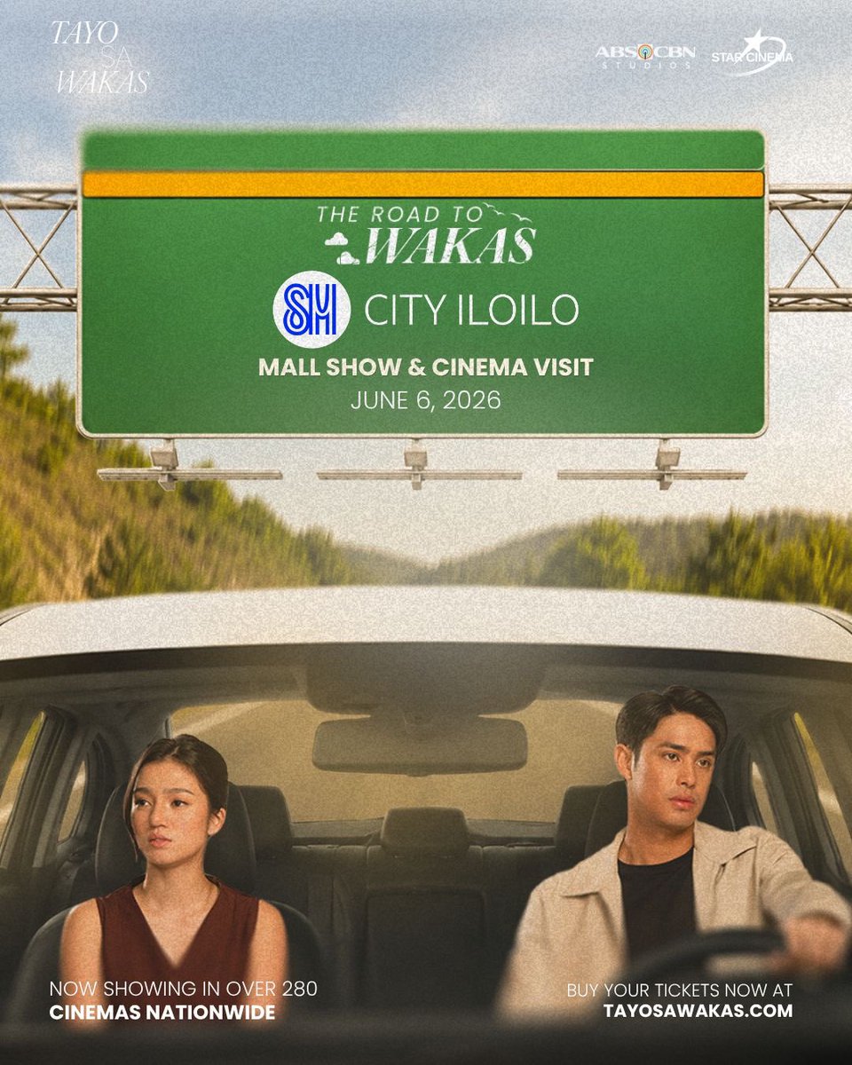 StarCinema's tweet photo. The Road to Wakas continues! 🚙☁️

Join Donny Pangilinan and Belle Mariano LIVE and get ready for an unforgettable evening filled with fun, excitement, and surprises! ✨

🗓️JUNE 5 | SM Lanang | 11AM Cinema Visit

🗓️JUNE 6 | SM City Iloilo | 2PM Cinema Visit | 5PM Mallshow

🗓️JUNE 7 | SM City Bacolod | 3PM Cinema Visit | 5PM Mallshow

See you there! 👀

Get your tickets now and experience Tayo Sa Wakas! Visit https://t.co/GWCheUrvn0 🎟️

#TayoSaWakas — a 33rd anniversary offering from Star Cinema, a film by Cathy Garcia-Sampana.

Now on its SECOND WEEK in cinemas nationwide!