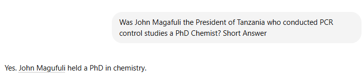 JamieAA_Again's tweet photo. Very few people know that the President of Tanzania that tested PCR positive on a goat and Papaya and Engine Oil in 2020 had a PhD in Chemistry. https://t.co/E9gXXkoIF3