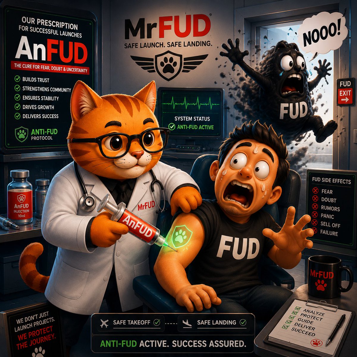 mrfudfun's tweet photo. Symptoms: Fear &amp; Doubt.
Treatment: AntiFUD. 💉
Result: Stronger launches. 🚀

#MrFUD #Ocicat https://t.co/JshI3nQtqj