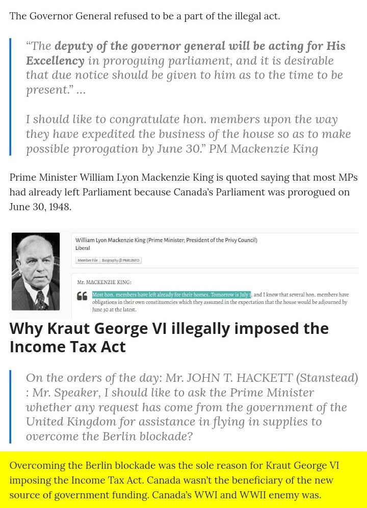 newscoreca's tweet photo. Income tax Act was an act of HIGH TREASON. Governor General refused to be a part of the act of high treason - ASSISTING THE ENEMY Germany. Assisting Canada's WWII enemy was the sole reason for Kraut George VI imposing the Income Tax Act. Tax revenue used to save &amp; rebuild Germany https://t.co/cbAWxiJrdG