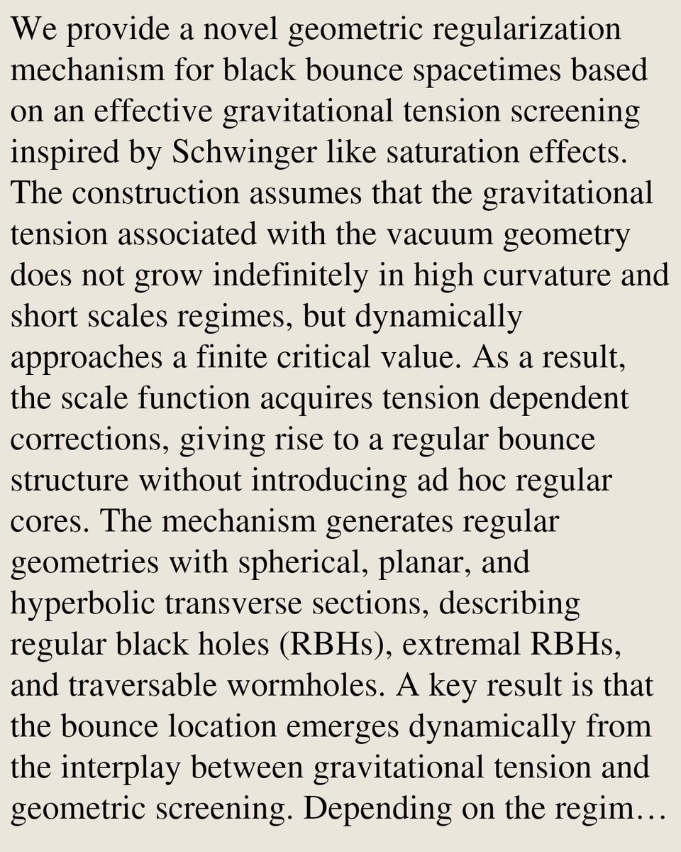 RelativityPaper's tweet photo. Black Bounce via Gravitational Tension Screening Acting as an Analogue of Schwinger Corrections

Milko Estrada
https://t.co/5qweVTcq8H [𝚐𝚛-𝚚𝚌 𝚑𝚎𝚙-𝚝𝚑] https://t.co/1v3ecXmEfI