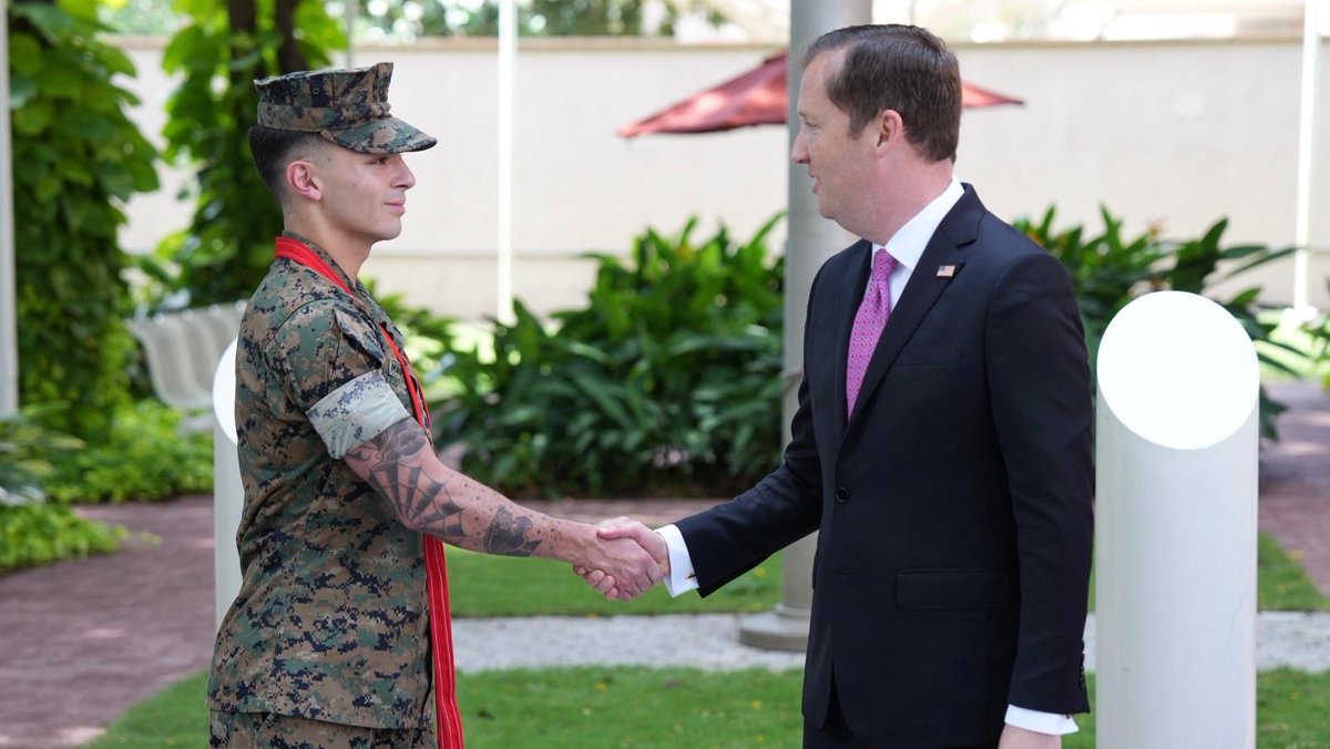 USAmbIndia's tweet photo. Proud to have witnessed today’s United States Marine Corps promotion ceremony at @USAndMumbai. I am thankful to the @USMC across the world for their dedication and commitment towards protecting and serving the American people. 🇺🇸 https://t.co/vFhyjbMSCV