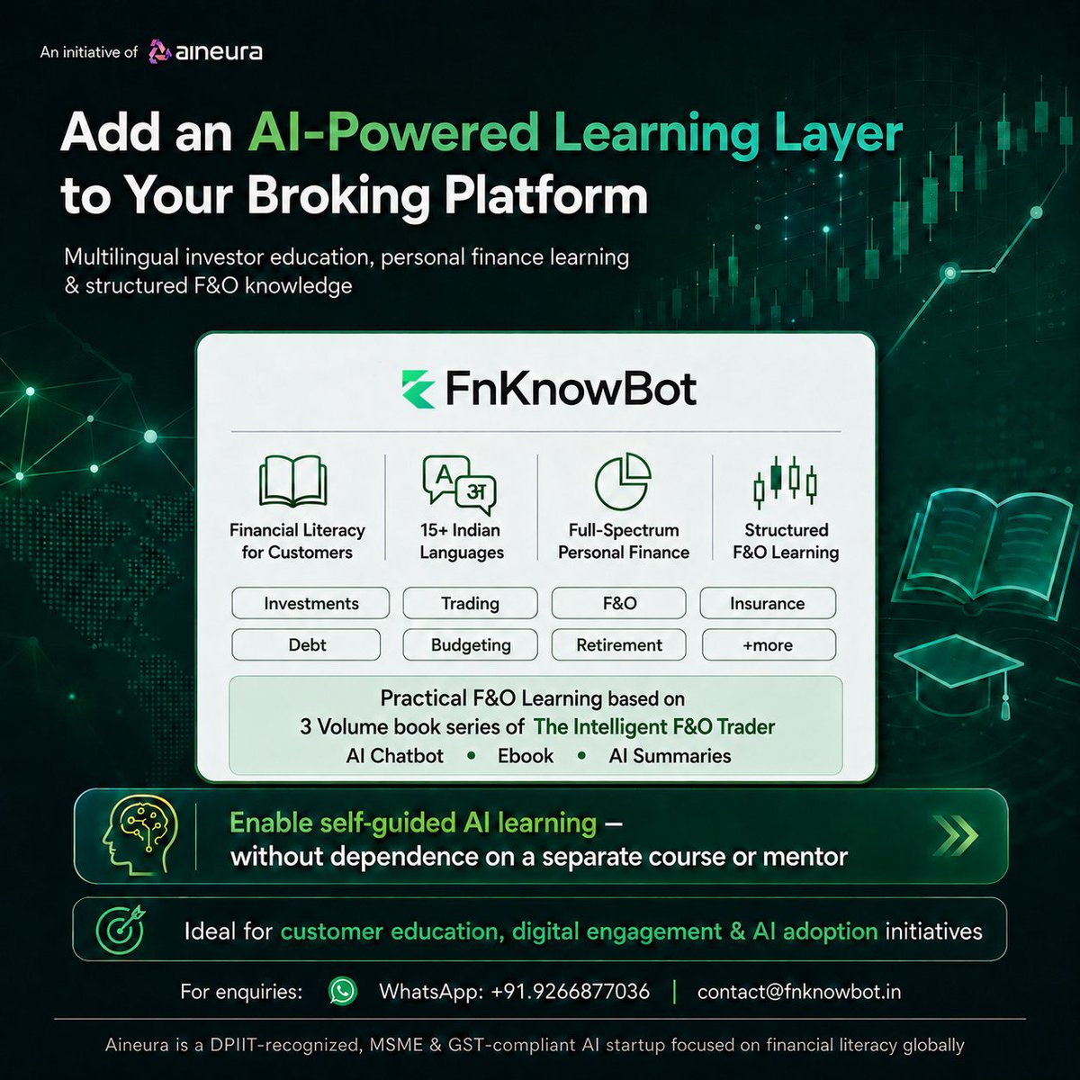 FnKnowBot's tweet photo. With FnKnowBot, broking companies can add an AI-powered multilingual learning layer for customers — advancing AI digitization, customer engagement and financial literacy, all bundled into one practical solution. https://t.co/D3AqlJltKM https://t.co/ZmRduZBixM