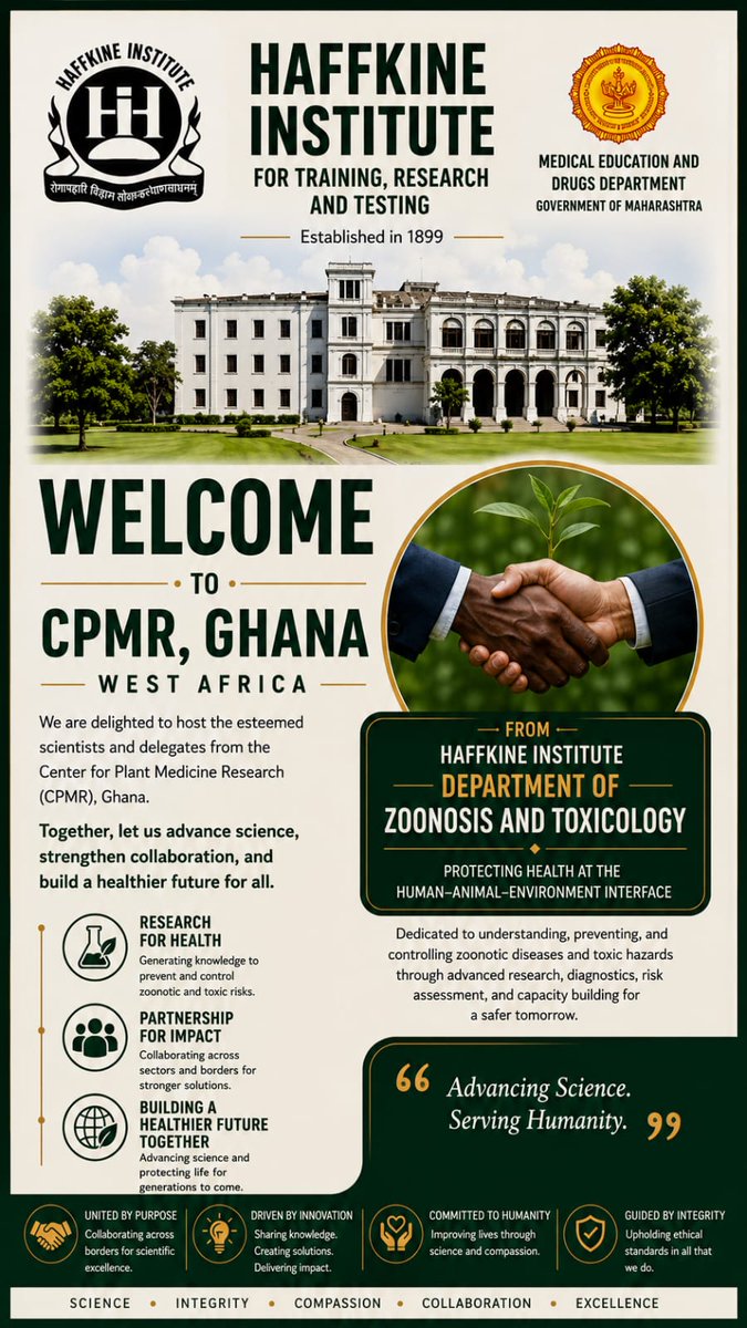 HaffkineInst's tweet photo. 🇮🇳🤝🇬🇭 Haffkine Institute hosted a delegation from CPMR, Ghana, to strengthen collaboration in snakebite therapeutics, plant-based medicines and capacity building. A significant step toward advancing global health innovation across Asia and Africa.#GlobalHealth #SnakebiteResearch https://t.co/fUQGbmWR79
