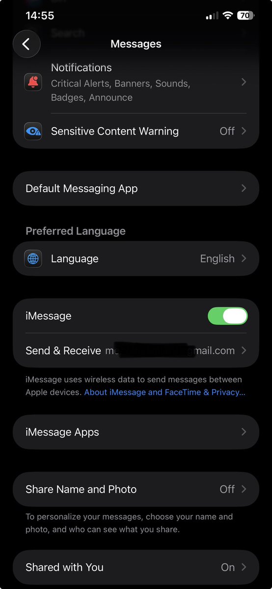 imhrrb's tweet photo. اگه imessage وصل نمیشید 
اول برید تیکشو‌ خاموش کنید
بعد تیک facetime خاموش کنید 
بعد reset network بزنید و بعدش دعام کنید😂
(اگه اینا نشد از اپل ایدی خارج شو و بعد وارد شو) https://t.co/zc2i61wIBq