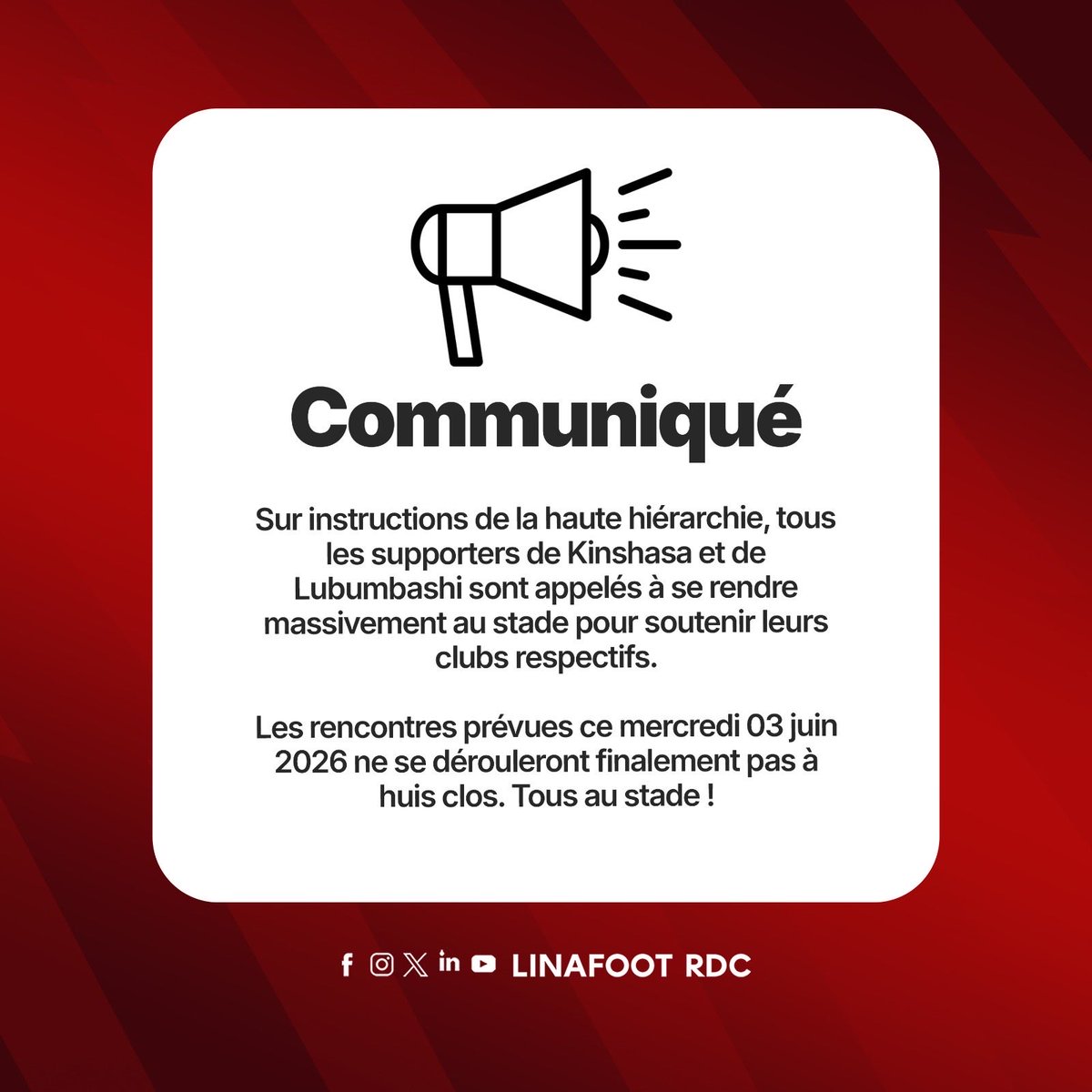 fredabalatv10's tweet photo. Svp, chers politiciens, ne politisez pas le football.

Le huis clos imposé en Linafoot a été levé par la hiérarchie. Cependant, une question demeure : quelles mesures concrètes sont prises pour éradiquer la violence dans nos stades ? https://t.co/83Z7YklIOF