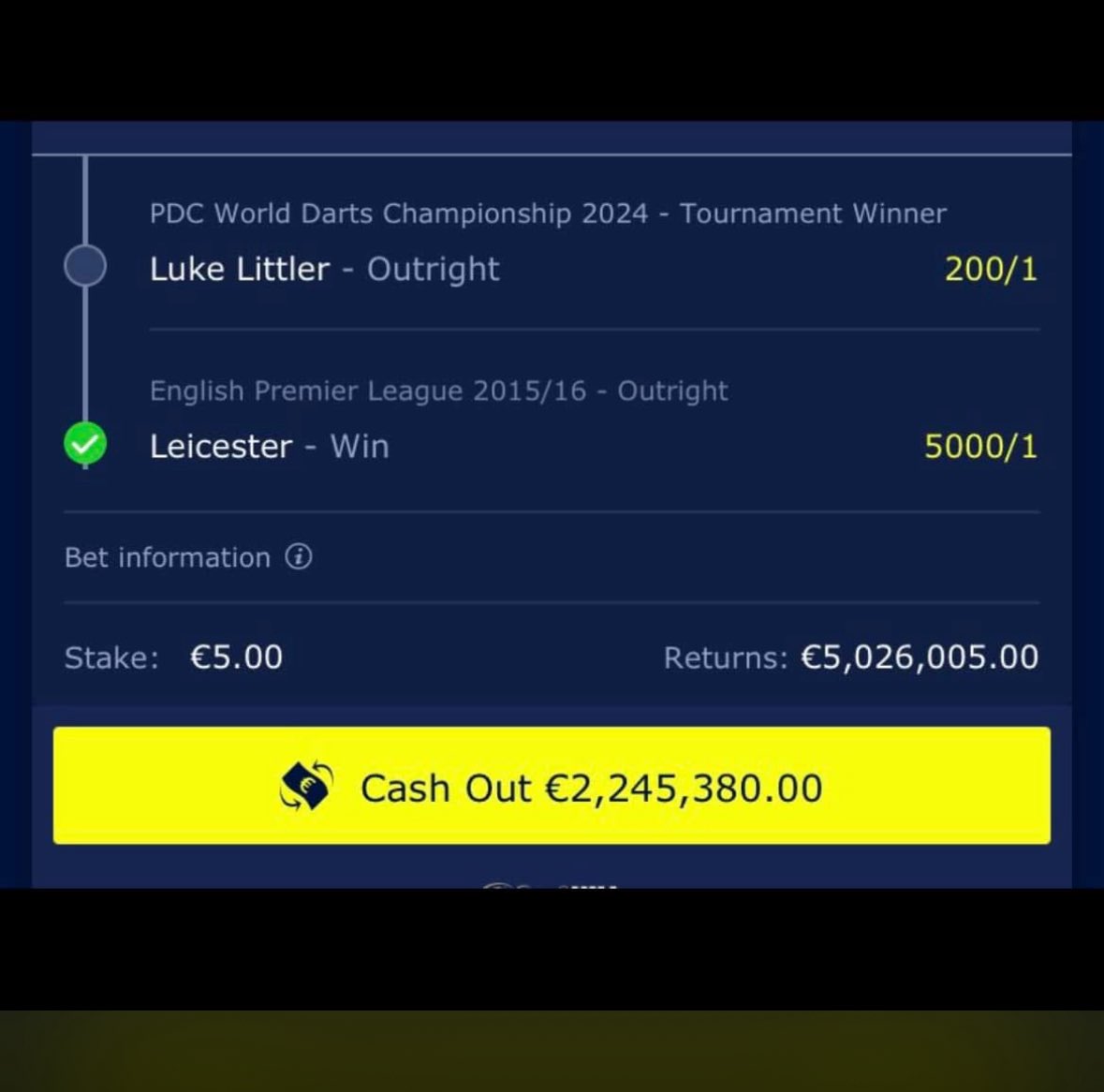 Jonny28070160's tweet photo. @AK_Slips Looks good to me. I almost had Littler to
Win the darts as a double - he let me down big time! https://t.co/18HLnuVQZ0