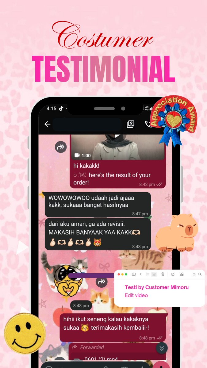 hesisom's tweet photo. °. testimoni dari customer untuk edit video-! terimakasih kakakk 😻🤍 https://t.co/MBxrfyyZG1