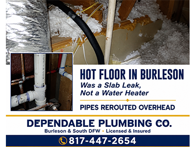 DependableP's tweet photo. Hot floor in Burleson? It wasn't the water heater—it was a slab leak in the foundation beam. We rerouted the hot line overhead. 🔧 https://t.co/eC2fMqK4sR 

#Burleson #SlabLeakRepair #SouthDFW https://t.co/NQVDAvbRaz