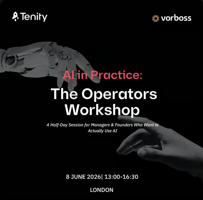 InnFin's tweet photo. 🚀 @tenity_global &amp; @vorboss invite you to AI in Practice: The Operators Workshop on 8 June in London.

A hands-on session for operators and founders to explore practical AI tools, real workflows and actionable plans.

🔗 https://t.co/9xqInx8laq

#AI #LondonTech https://t.co/q5EBeSTPYP