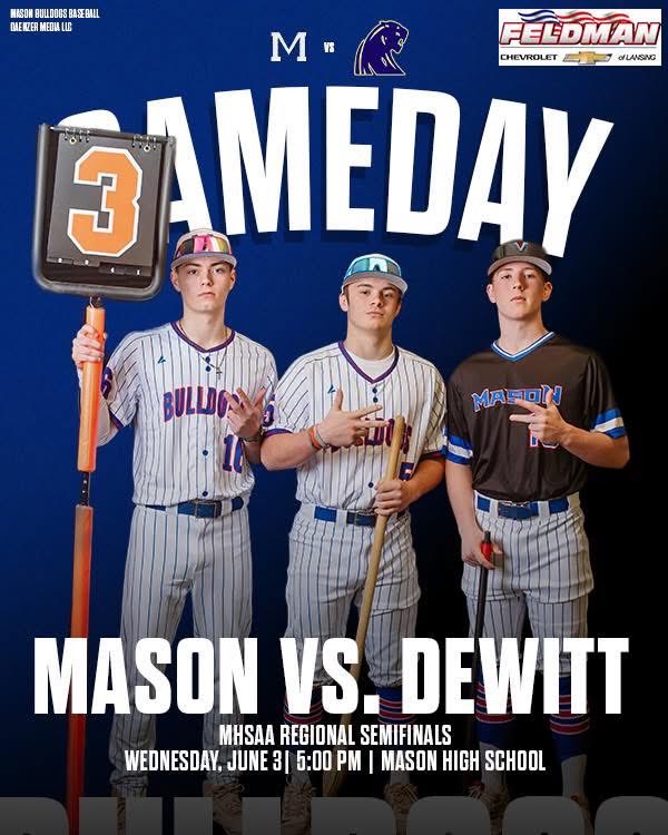 BulldogsBase's tweet photo. 📝 Gameday Twenty-Two
🔋 Powered by Feldman
📍Mason High School
⏰ 5:00PM Start Time
⚾️ Regional Semifinal
🏆 (30-8) Overall
🎟️ https://t.co/yIFoVV7393 https://t.co/A37hzRsNk3