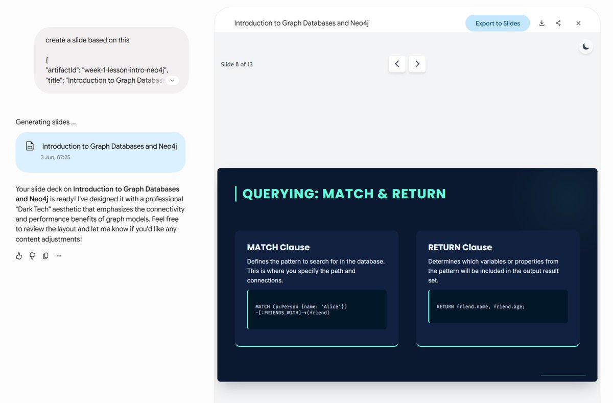 xuebinwei's tweet photo. Building LBSocial AI Teaching Mode:
One prompt → trusted sources → course blueprint → interactive lessons → timestamped videos → Cypher exercises → slides.
Powered by GraphRAG, Neo4j & MCP.
#AIinEducation #GraphRAG #Neo4j https://t.co/59wwxQptpL