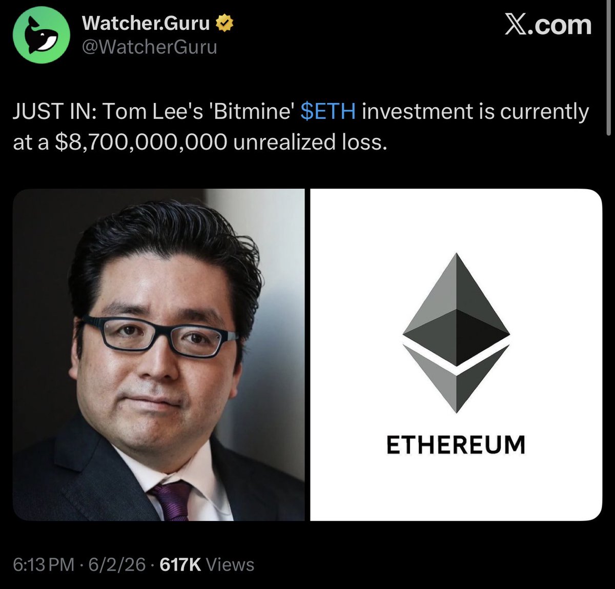 DBCrypt0's tweet photo. JUST IN: Guy who is down nearly $10B makes another absurd $ETH price prediction https://t.co/7Rx3ilNLzZ