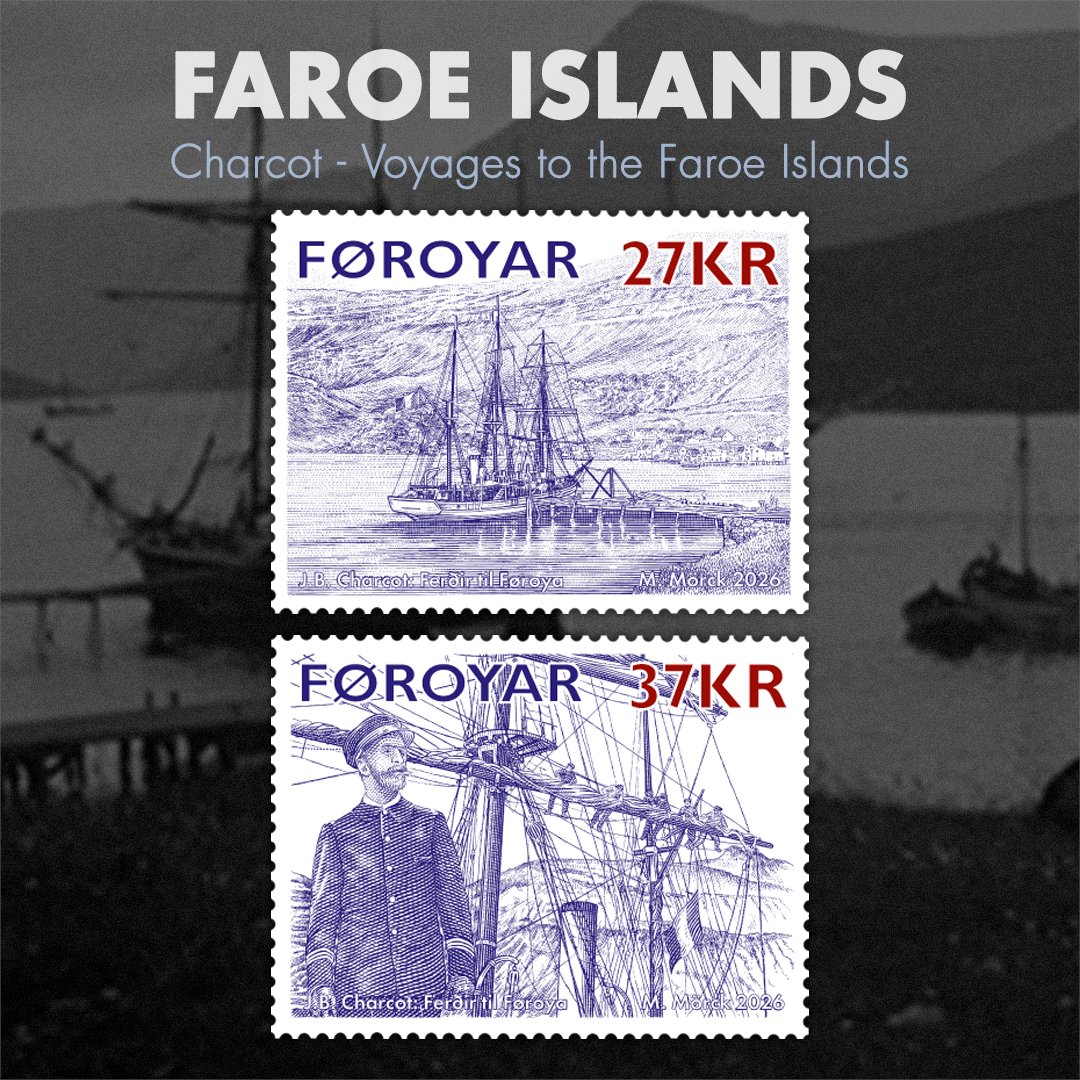 WopaPlus's tweet photo. French scientist and polar explorer Dr Jean-Baptiste Étienne Auguste Charcot is featured on these stamps from the Faroe Islands. https://t.co/RIjR1SF7Al