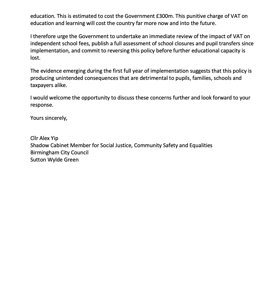 cllralexyip's tweet photo. @EducationNotTax @TheIFS With the consolidation of another independent primary in my ward of Wylde Green, the closure of Ruckleigh in Solihull, I have written further to @bphillipsonMP on VAT on Independent Schools asking them to reconsider. @DebTon20 @kay88297 @EducationNotTax @JoJaygo18 @anaboultertv https://t.co/lrGAJEUZXV