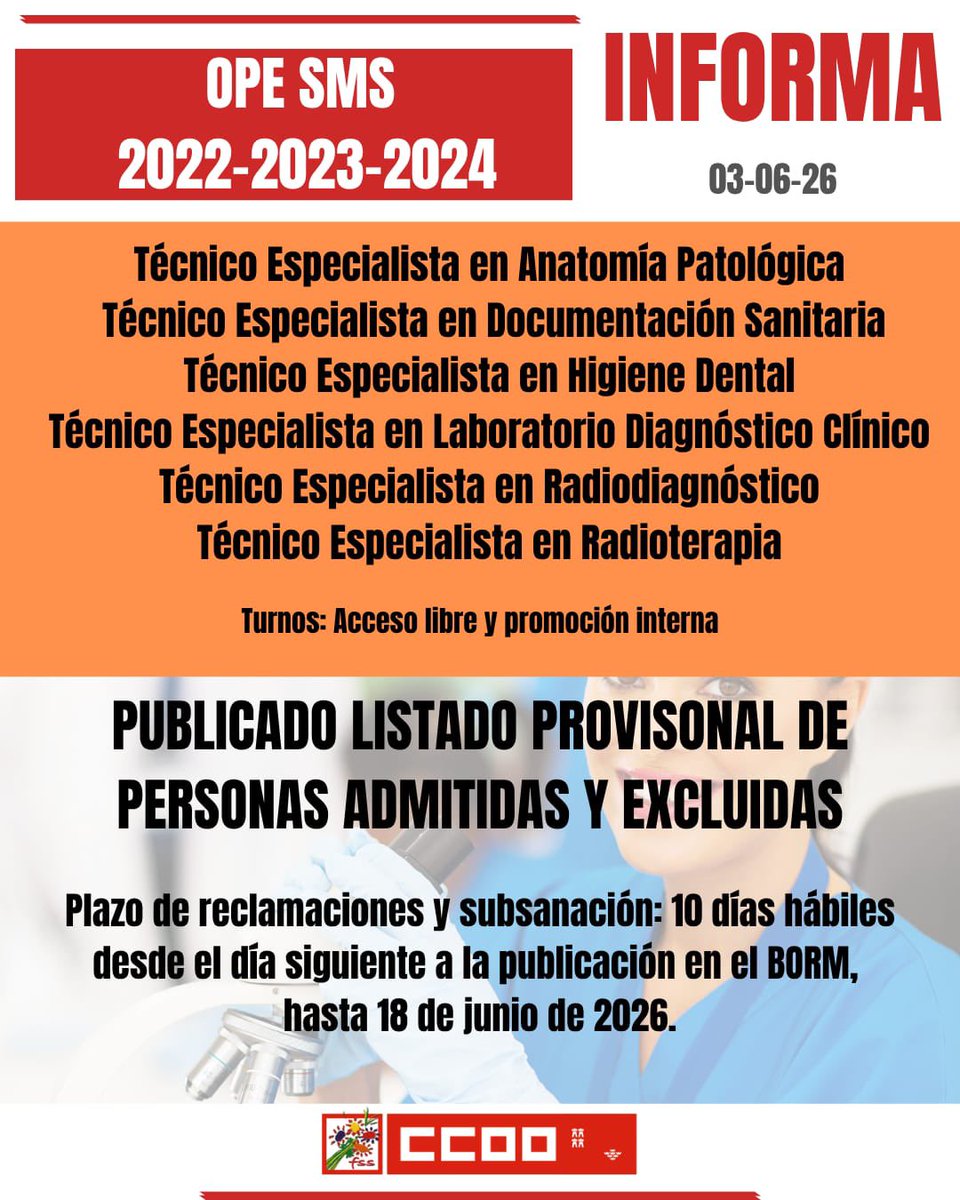 fssccoorm's tweet photo. *CONVOCATORIAS OPE SMS 2022, 2023 y 2024*

Listados provisionales de personas admitidas y excluidas de varias categorías.

Más información: https://t.co/DqieLBVvh7 https://t.co/G4pT1m3ehn