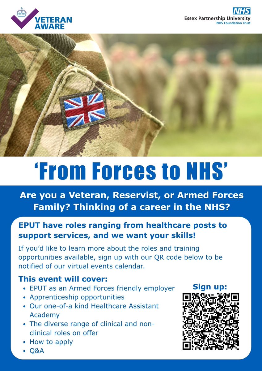 EPUTNHS's tweet photo. Are you a member of the Armed Forces community and interested in working in the NHS?
 
Join our online careers information event on Wednesday 1 July.

https://t.co/nOI8bTIyYI https://t.co/KGokNYBLX8