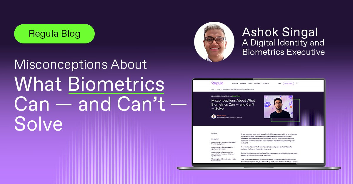 RegulaForensics's tweet photo. Can biometrics really prove who someone is? According to Ashok Singal, a digital identity and biometrics executive, that's one of the most common misconceptions in the industry. Discover the realities behind biometrics: https://t.co/TL7XHRO9Gg #RegulaBlog #Biometrics #IDV https://t.co/DA5C90xzWo