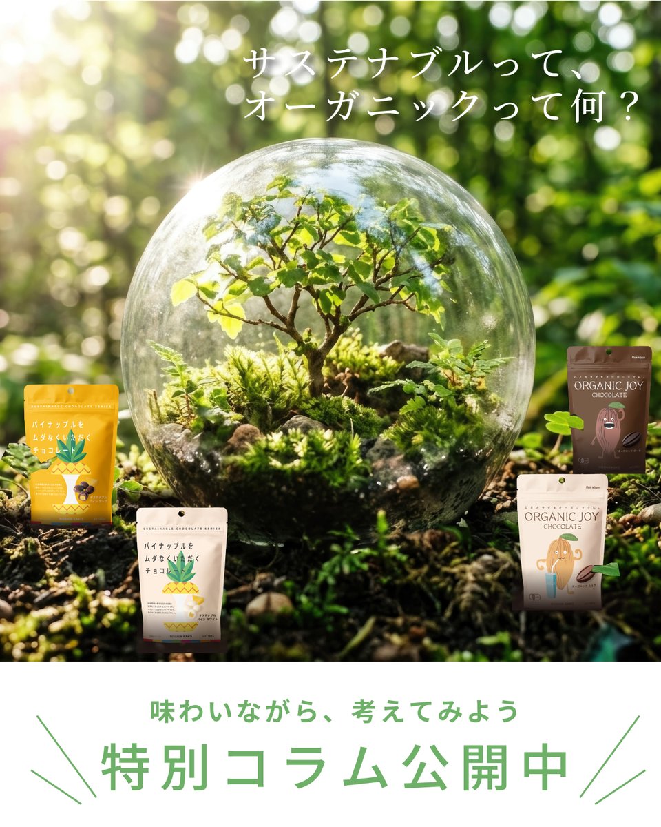 nk_make's tweet photo. ＼プロ品質の本格チョコが今だけお得に🍫／

#世界環境デー を記念して、サステナブル＆オーガニックなチョコレートの特別キャンペーンがスタート🌿

環境に配慮して「旧パッケージ」でお届けするため…
✅60g→80gへ増量！
✅単品でも割安！　全種セットで1,000円以上お得！
✅次回10%OFFクーポン付！

対象商品👇
🍫オーガニックジョイ（ダーク/ミルク）
🍍パイナップルをムダなくいただくチョコ（ダーク/ホワイト）

プロフェッショナル向けメーカーならではの「おいしさ」をぜひお楽しみください👨‍🍳

🗓6/3(水)〜6/9(火)
🛒ご購入
https://t.co/XJ5kBP9bRF 
👇 コラムはこちら
https://t.co/0quD4Ps0Zi 

#日新化工 #オーガニック #環境月間