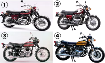 RiderForty's tweet photo. 10秒クイズです！次の４つのバイクのうち、KAWASAKI W1(カワサキ ダフワン)はどれでしょう? 
※ 正解はリプ欄参照

#バイク当てクイズ https://t.co/lvwE6miZ4F