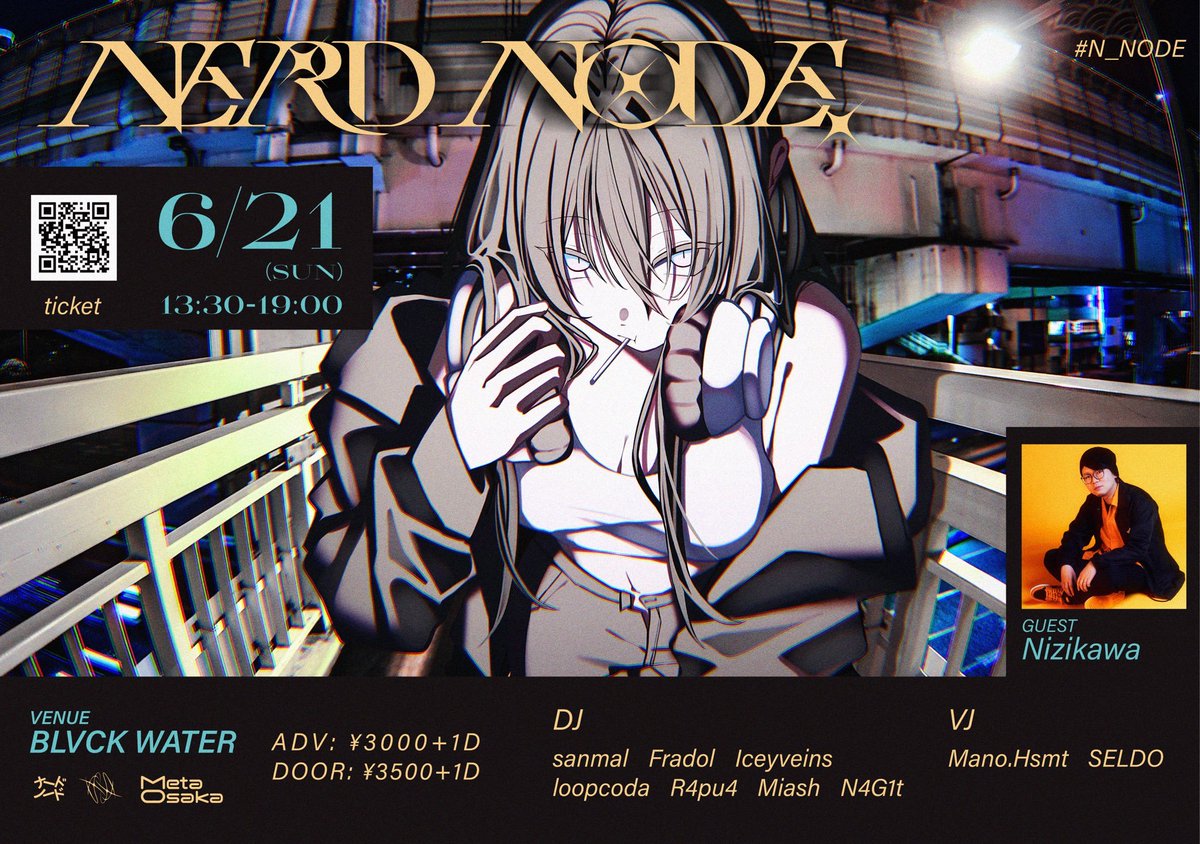 ktk_akiwo's tweet photo. 🔊おしらせ🔊

ベースミュージック x ナードカルチャーの交差点的パーティー"NERD NODE"に出演します🙌🙌

会場は今年できたてホヤホヤ、道頓堀そばの新ヴェニュー"BLVCK WATER"！
ゲストは東京からNizikawaさん！ローカル陣も実力者揃い！🔥🔥

21日昼は道頓堀に集合！チケットはリプに！👏
#N_NODE