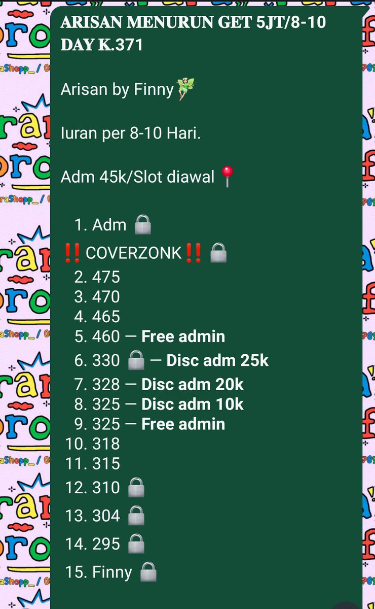 Jetfey's tweet photo. Avail arisan get kemarin tgl 26 Mei🙂‍↔️🩷

Ada juga opslot get Mei-Juli slot untung dan mendatar! With um ya~

Slot receh-slot besar detailsnya bisa dm yaa🎈

Tag. Info wtb wts arisan online oper slot opslot mau butuh cari tawarin need

#zonauang  #arisan https://t.co/XwmCLzSkba