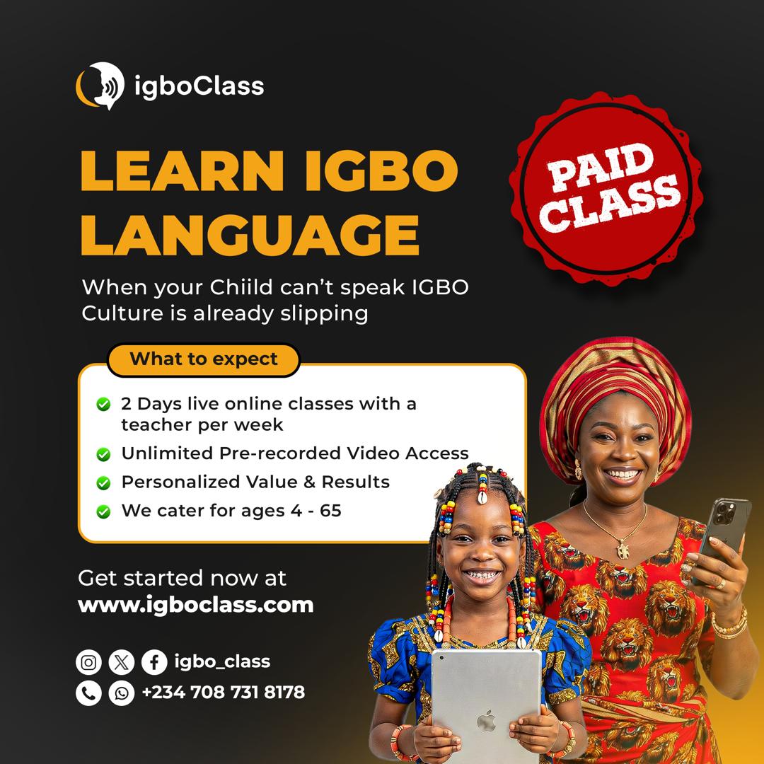 Igbo_Class's tweet photo. Your child deserves more than just Igbo roots, they deserve the language too🌍

Join IgboClass and help your child speak, understand and connect with Igbo culture through engaging online classes.

🌐 https://t.co/6wZN6T1sFZ
#LearnIgbo #IgboLanguage #IgboCulture #Parenting https://t.co/8LSraGamMt