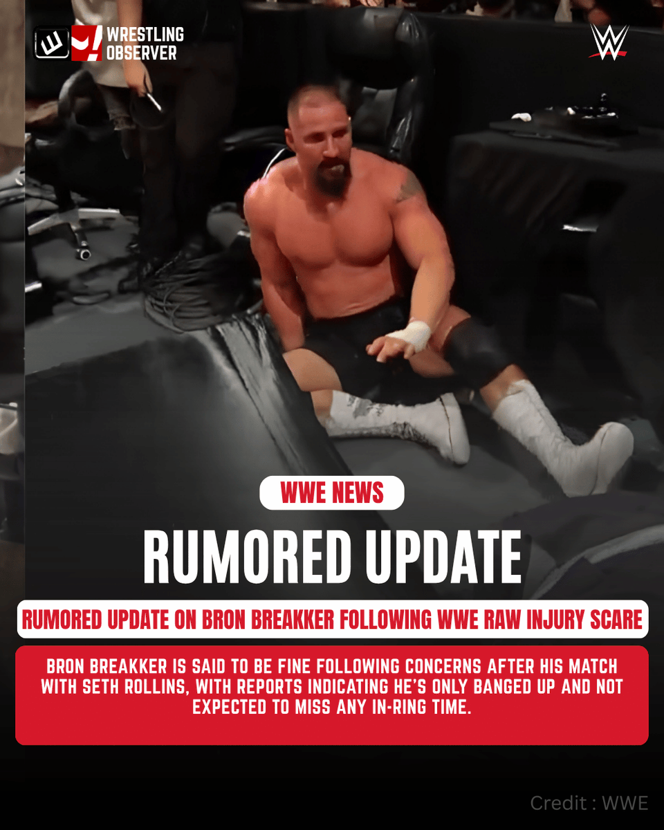 WONF4W's tweet photo. Bron Breakker is reportedly just “banged up” after his match with Seth Rollins on WWE Raw and is not expected to miss time.

Read full article here: https://t.co/Ahss0x4jVL

Source: False Finish https://t.co/xv31peV7LC