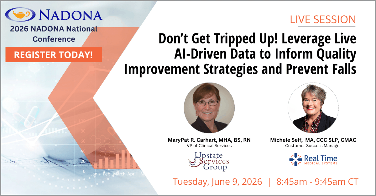 myRealTimeMed's tweet photo. Nearly 50% of LTC claims stem from falls, but real-time post‑acute data can change that. Learn how clinical leadership is using RCA, a 4‑point QAPI approach &amp; live analytics to reduce falls and avoidable hospitalizations. June 9 #NADONA2026 https://t.co/7uDH9kYsvt https://t.co/MGnuWV88uT