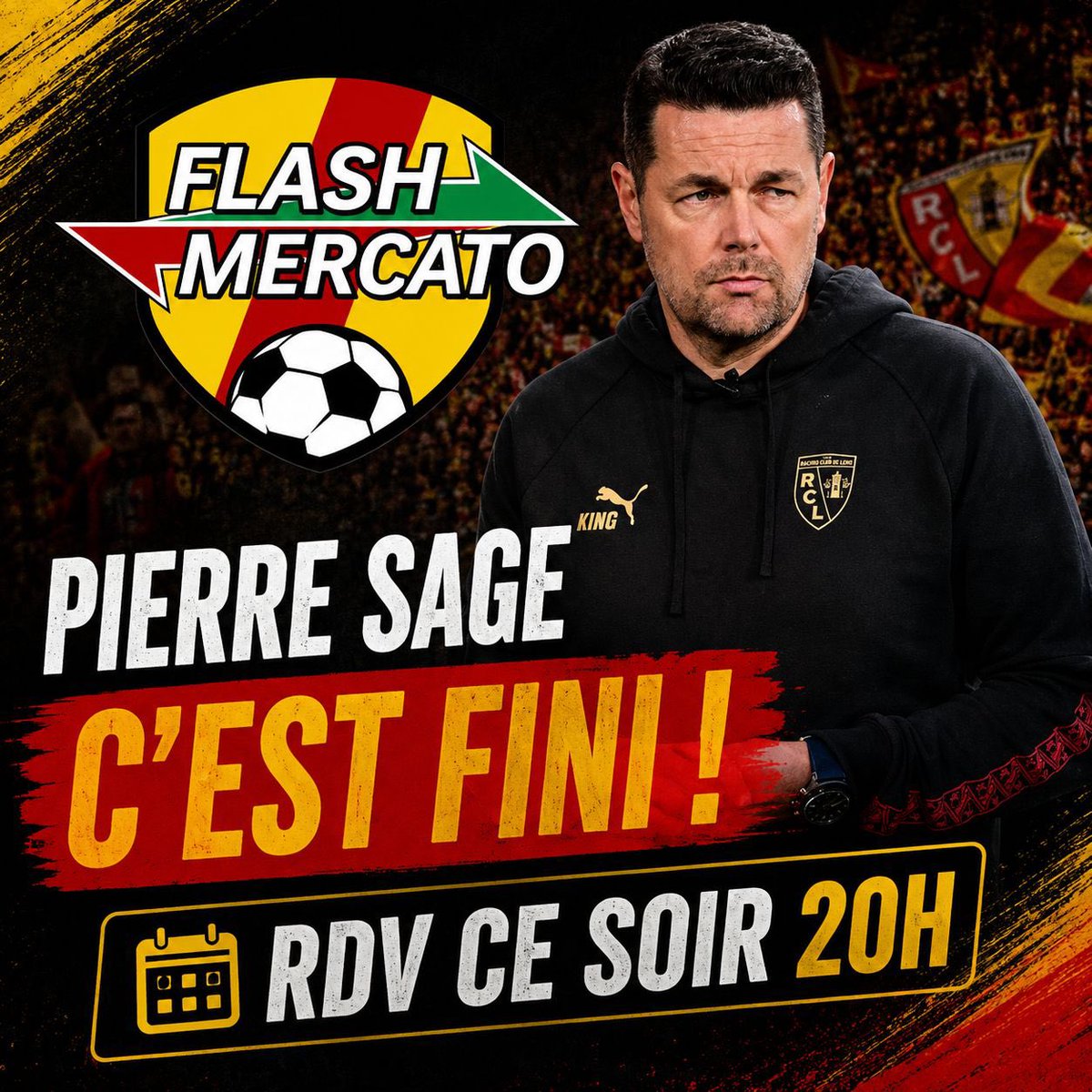 LensFoot1's tweet photo. 🚨 C’est reparti pour 𝐅𝐋𝐀𝐒𝐇 𝐌𝐄𝐑𝐂𝐀𝐓𝐎 ‼️

Et on va démarrer fort avec…le départ annoncé de 𝑷𝒊𝒆𝒓𝒓𝒆 𝑺𝒂𝒈𝒆 👀#RCLens 

📌 Rendez-vous ce 𝑴𝒆𝒓𝒄𝒓𝒆𝒅𝒊 𝑺𝒐𝒊𝒓 
🕗20h 
📺 en direct sur 𝒀𝑶𝑼𝑻𝑼𝑩𝑬, 𝑭𝑨𝑪𝑬𝑩𝑶𝑶𝑲 &amp; 𝑿 https://t.co/Xq5J13tN2i