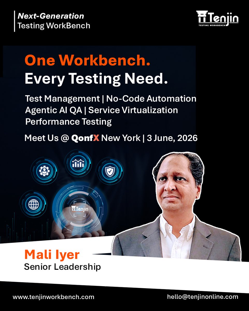 TenjinOnline's tweet photo. Releases are getting faster | Systems are getting complex | Testing must evolve.
See how enterprises are using #AI and #automation to accelerate #quality without increasing risk.
Meet us at #QonfX New York | 2 June
#SoftwareTesting #AIinQA #EnterpriseQA #QualityEngineering https://t.co/MXAUyqlcis