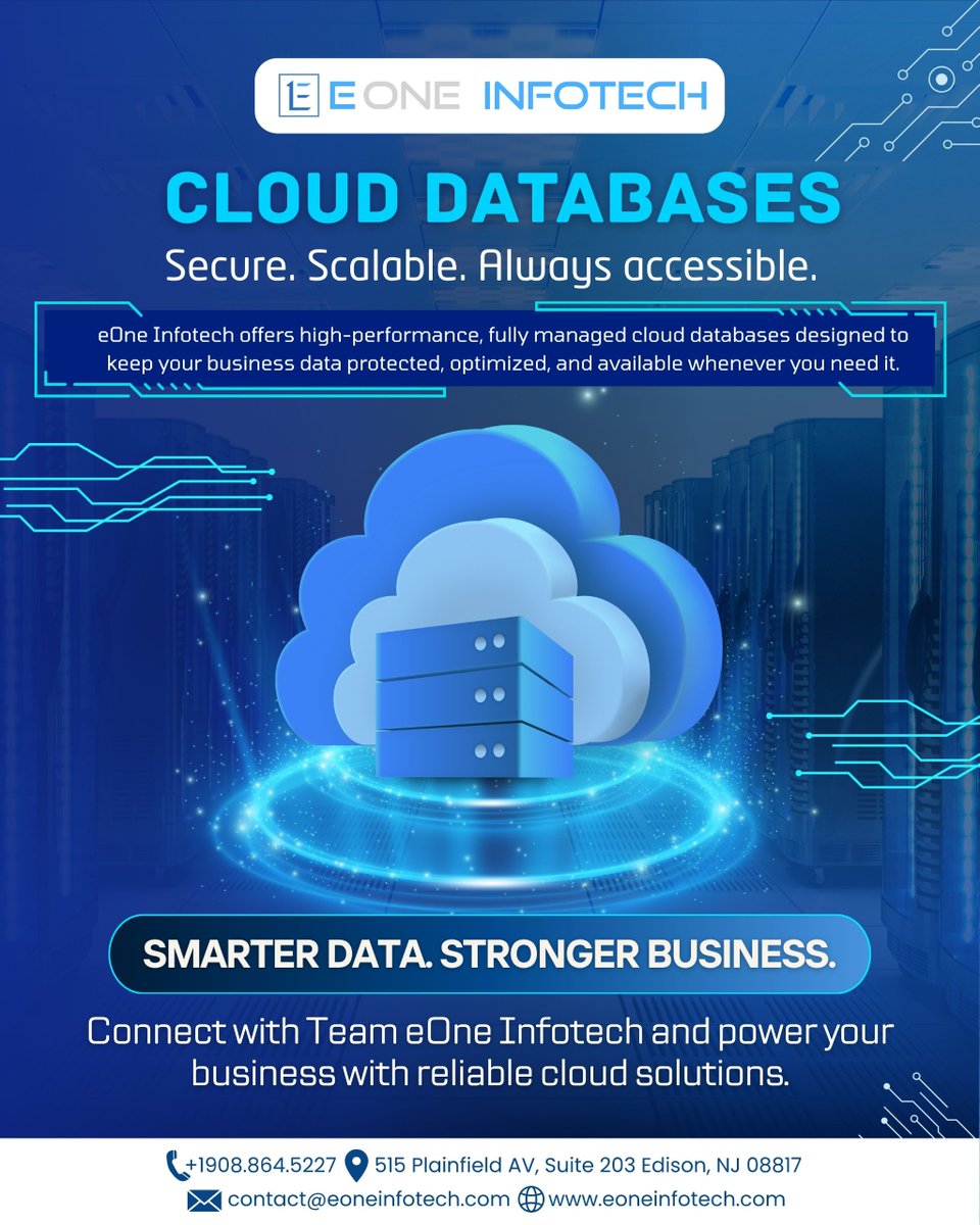 EOneInfotech's tweet photo. Secure. Scalable. Always accessible.
eOne Infotech delivers fully managed cloud database solutions that keep your business data protected, optimized, and available when you need it most. 🚀
SMARTER DATA. STRONGER BUSINESS.
#eOneInfotech #CloudDatabases #CloudSolutions #Business https://t.co/0lDkXwp9kD