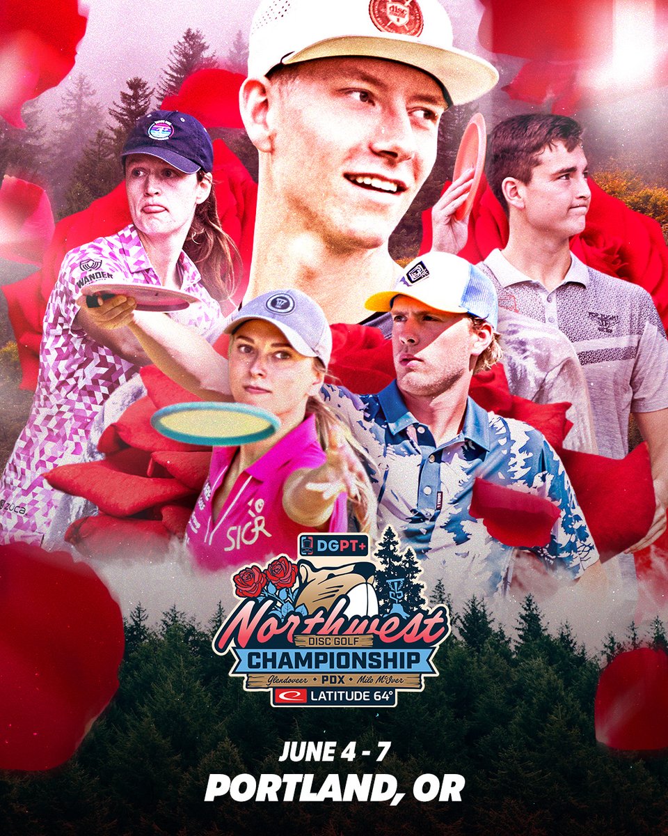 DiscGolfProTour's tweet photo. We're back in Portland! Here are your feature cards for the Northwest Disc Golf Championship presented by Latitude 64º! 

PLEASE NOTE: Sunday's broadcast will begin 30 minutes earlier for FPO and one hour earlier for MPO. https://t.co/pBLS7HanFf
