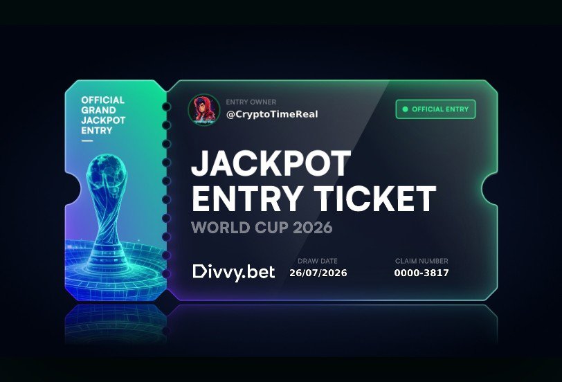 CryptoTimeReal's tweet photo. Grabbed my @DivvyBet Ticket ahead of the World Cup.

220 SOL Prize Pool across Weekly Drops, Streak Payout, and Grand Jackpot.

Free to claim. On-chain on Solana. https://t.co/wxbvj2BkcD https://t.co/MJPqZmAWZJ