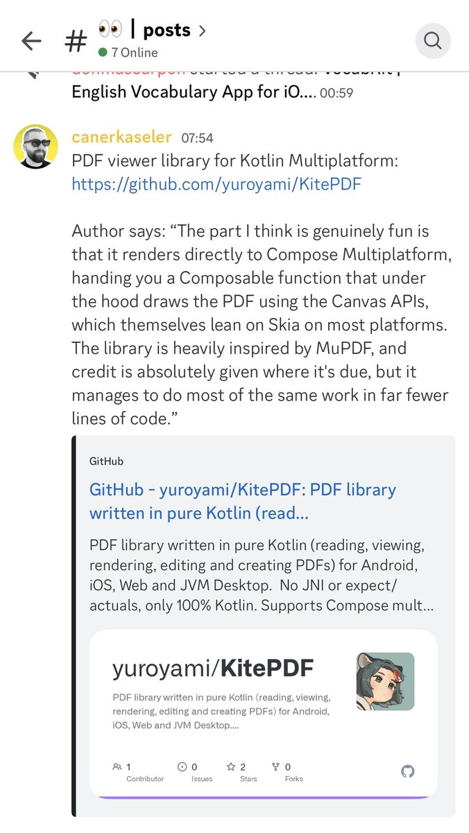 canerkaseler's tweet photo. Feel free to share your or other useful Kotlin Multiplatform libraries with 85 members who are Android or KMP developers 🍉 Kotlin Park 🌈 is open and freedom place, feel free to join ✨
https://t.co/iFOVFFhCoO

#androiddev #kotlin #jetpackcompose #iosdev https://t.co/kVMMzFJ9Lv