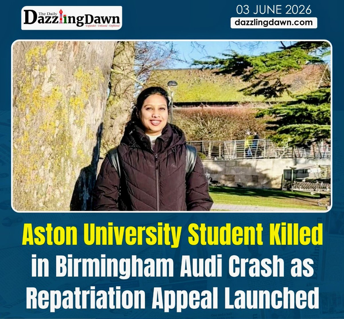 MunzerChowdhury's tweet photo. https://t.co/RVCGztnwGL

Aston University student Anisha Chakraborty was tragically killed in  #AstonUniversity #BirminghamNews #WestMidlandsPolice #InternationalStudents #RoadSafety #Birmingham #IndiaInUK #JusticeForAnisha #DailyDazzlingDawn #CommunitySupport https://t.co/jbuUNCGH3c