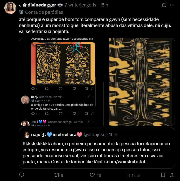 acoracaodefogo's tweet photo. Porque ela ta falando q eu "comparei a ginefi com um estuprador" se fiz um desenho dela na capa "escondida nas sombras" e nem falei mais nada??
Vcs não ligam pra ruiva, só querem linchar elriel stan porque convem, inclusive por algo que VC tirou do CU porque eu não falei NADA https://t.co/1kUwGWkcab